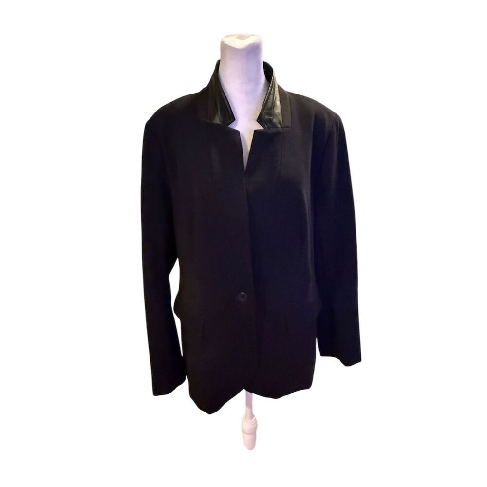 Lane Bryant Women's Blazer Black Faux Leather Trim size 16